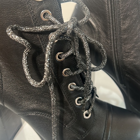 ALDO COMBAT LACE UP ZIP UP CHUNKY HEELS THICK PLATFORM BLACK LEATHER SIZE 9 - Picture 5 of 12